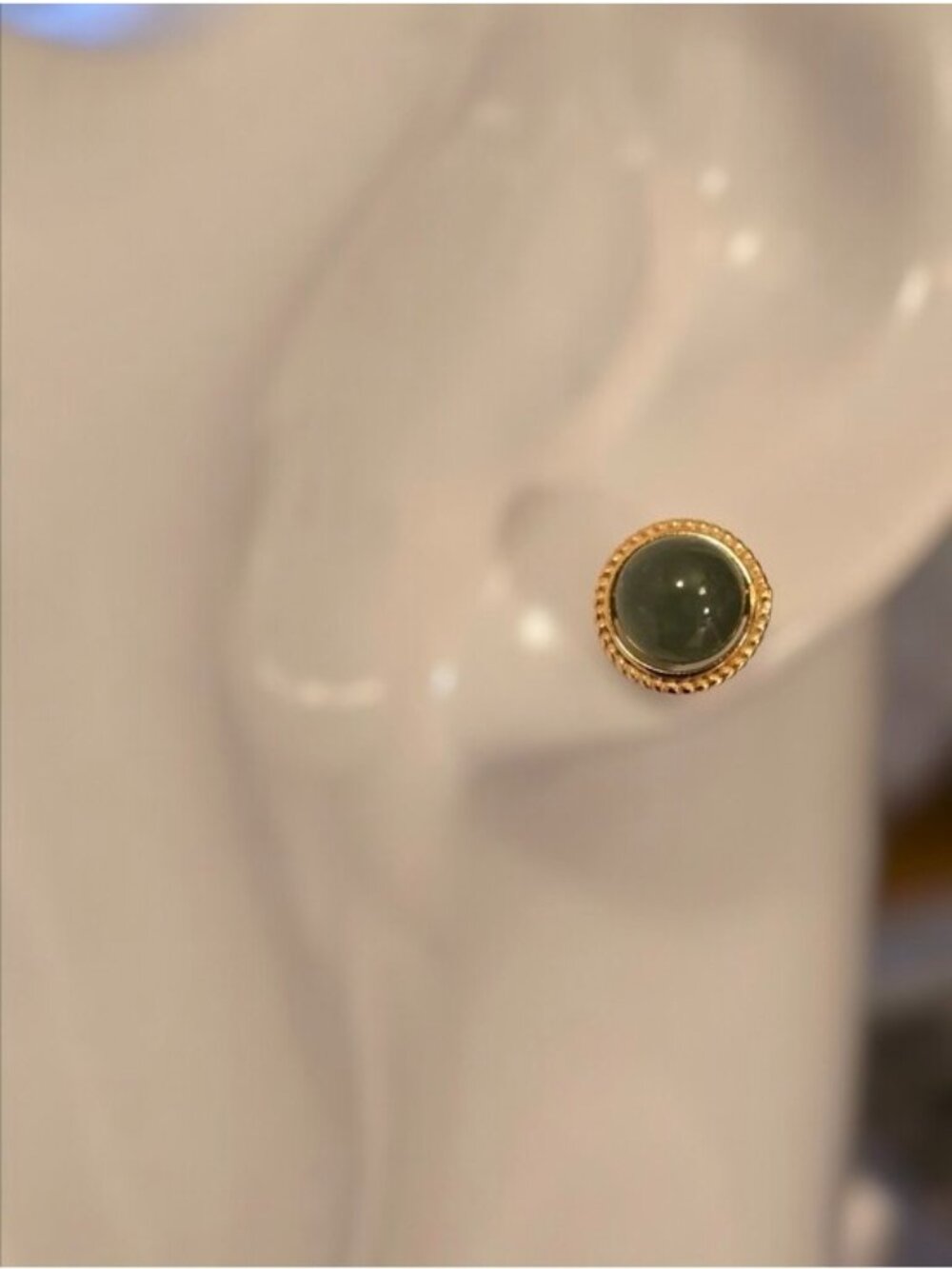 925 Sterling Silver 14K Gold Plated Earrings 6mm with Natural Jade Gem